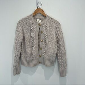 J. CREW Cable Knit Cardigan Lambs Wool Ivory Sweater w/ Gold Buttons | Women’s m